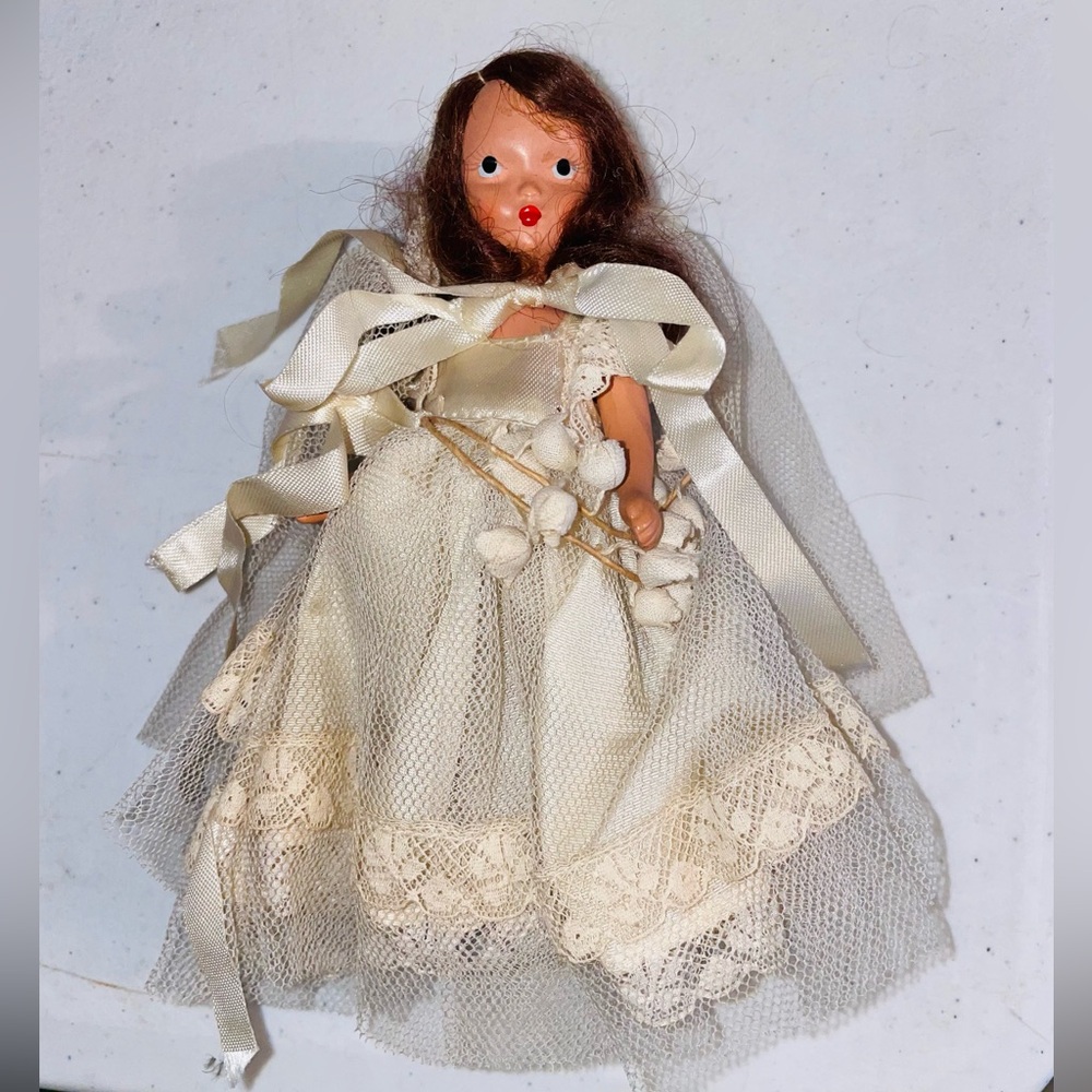 #2 Vintage 5" Tall Bisque NANCY ANN STORYBOOK DOLL bridal Brunette rare exc cond